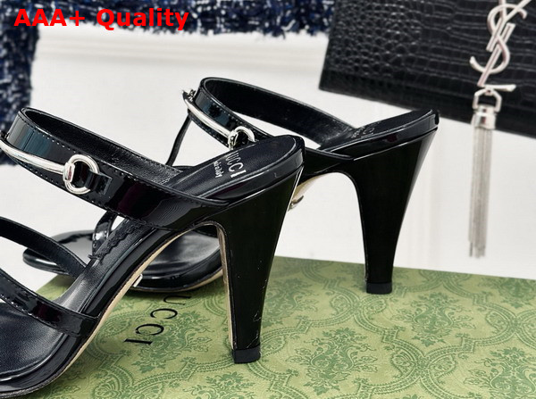 Gucci Womens Slim Horsebit Slide Sandal in Black Patent Leather 776643 Replica