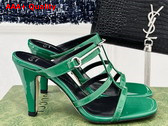 Gucci Womens Slim Horsebit Slide Sandal in Green Patent Leather 776643 Replica