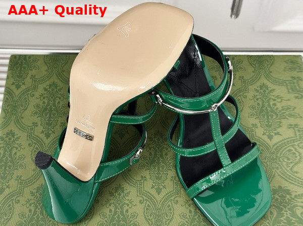 Gucci Womens Slim Horsebit Slide Sandal in Green Patent Leather 776643 Replica