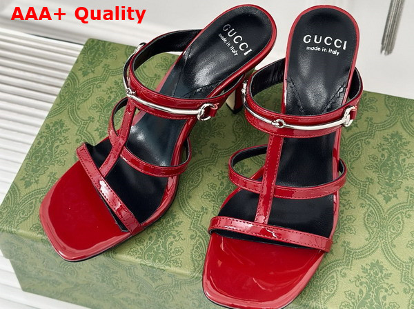 Gucci Womens Slim Horsebit Slide Sandal in Red Patent Leather 776643 Replica