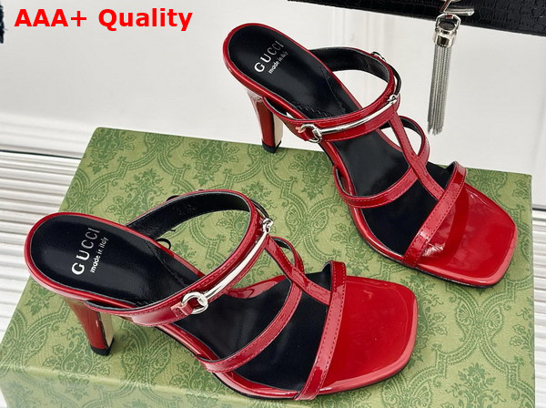 Gucci Womens Slim Horsebit Slide Sandal in Red Patent Leather 776643 Replica