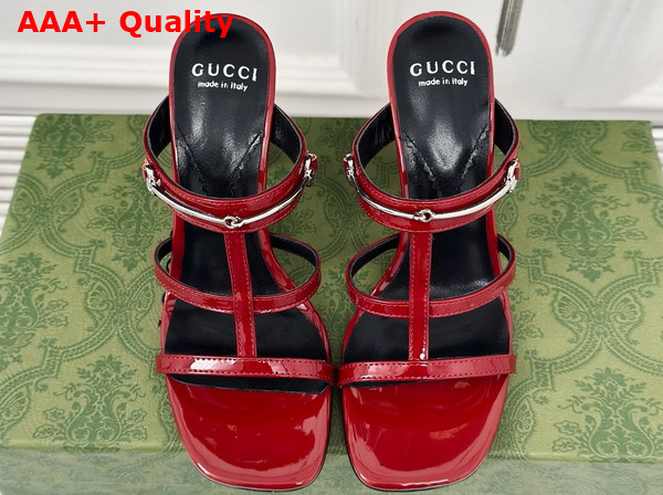 Gucci Womens Slim Horsebit Slide Sandal in Red Patent Leather 776643 Replica