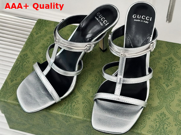 Gucci Womens Slim Horsebit Slide Sandal in Silver Leather 776643 Replica