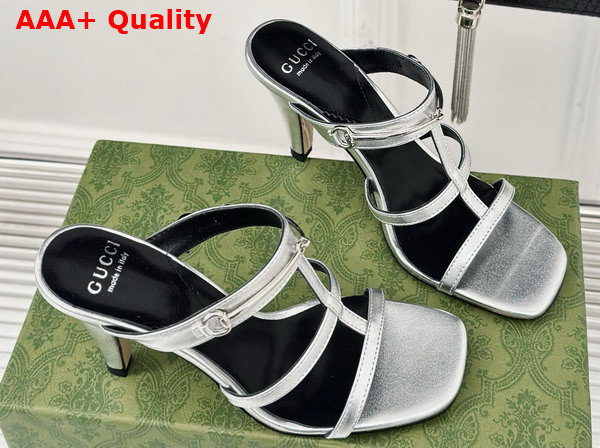 Gucci Womens Slim Horsebit Slide Sandal in Silver Leather 776643 Replica