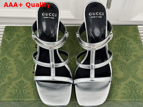 Gucci Womens Slim Horsebit Slide Sandal in Silver Leather 776643 Replica