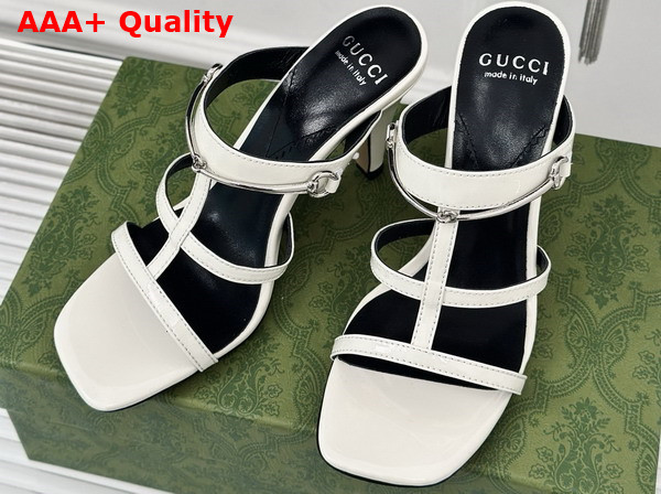 Gucci Womens Slim Horsebit Slide Sandal in White Patent Leather 776643 Replica