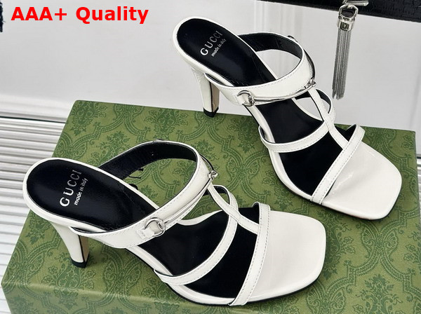 Gucci Womens Slim Horsebit Slide Sandal in White Patent Leather 776643 Replica