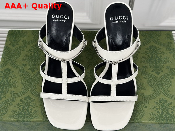 Gucci Womens Slim Horsebit Slide Sandal in White Patent Leather 776643 Replica