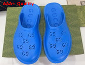 Gucci Womens Slip On Sandal in Blue Perforated GG Rubber Replica