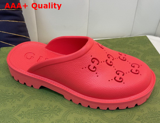 Gucci Womens Slip On Sandal in Red Perforated GG Rubber Replica