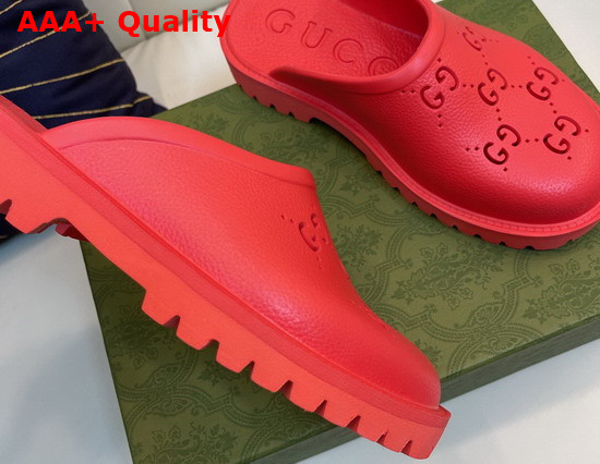 Gucci Womens Slip On Sandal in Red Perforated GG Rubber Replica