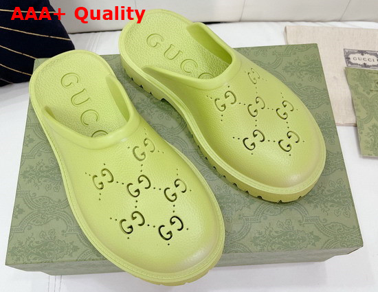 Gucci Womens Slip On Sandal in Yellow Perforated GG Rubber Replica