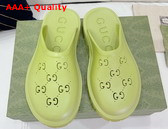 Gucci Womens Slip On Sandal in Yellow Perforated GG Rubber Replica