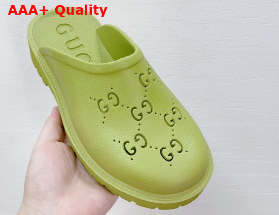 Gucci Womens Slip On Sandal in Yellow Perforated GG Rubber Replica