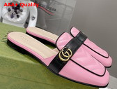 Gucci Womens Slipper with Double G Pink Leather with Matelasse Chevron Insert 670398 Replica