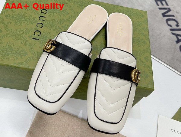 Gucci Womens Slipper with Double G White Leather with Matelasse Chevron Insert 670398 Replica