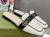 Gucci Womens Slipper with Double G White Leather with Matelasse Chevron Insert 670398 Replica