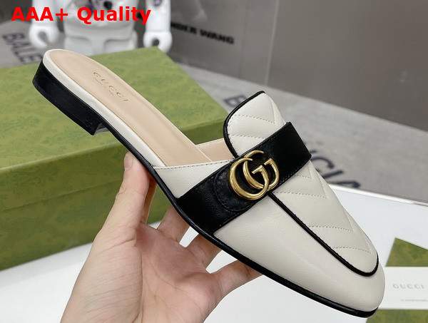 Gucci Womens Slipper with Double G White Leather with Matelasse Chevron Insert 670398 Replica