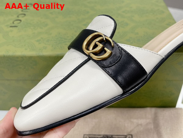 Gucci Womens Slipper with Double G White Leather with Matelasse Chevron Insert 670398 Replica