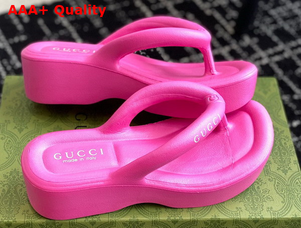 Gucci Womens Thong Platform Sandal in Pink Rubber Replica