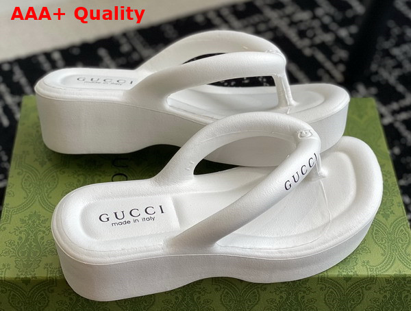 Gucci Womens Thong Platform Sandal in White Rubber Replica