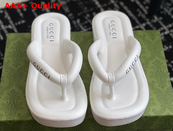 Gucci Womens Thong Platform Sandal in White Rubber Replica