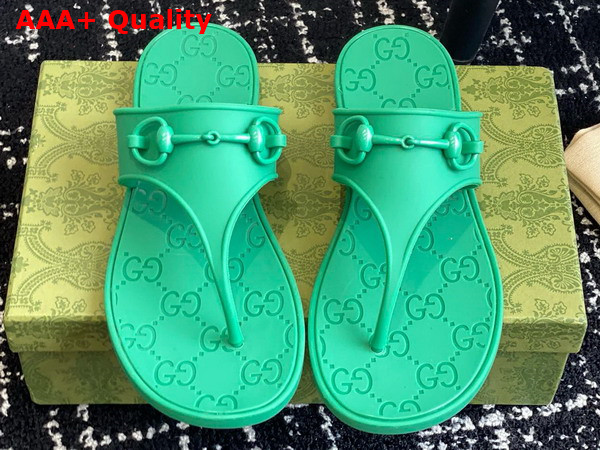 Gucci Womens Thong Sandal with Horsebit in Green Rubber 780306 Replica