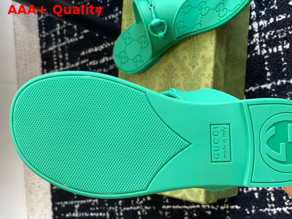 Gucci Womens Thong Sandal with Horsebit in Green Rubber 780306 Replica