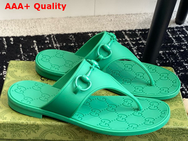 Gucci Womens Thong Sandal with Horsebit in Green Rubber 780306 Replica