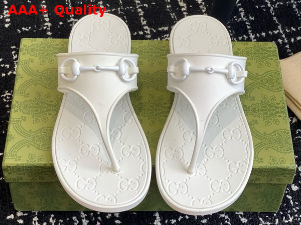 Gucci Womens Thong Sandal with Horsebit in White Rubber 780306 Replica