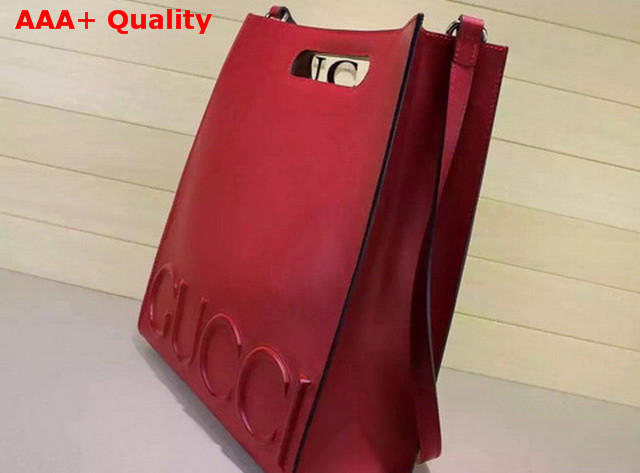 Gucci XL Leather Tote Hibiscus Red Leather Replica