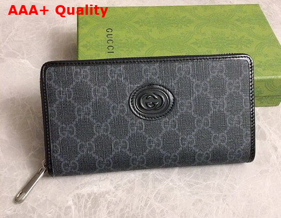 Gucci Zip Around Wallet with Interlocking G in Black GG Supreme Canvas Replica