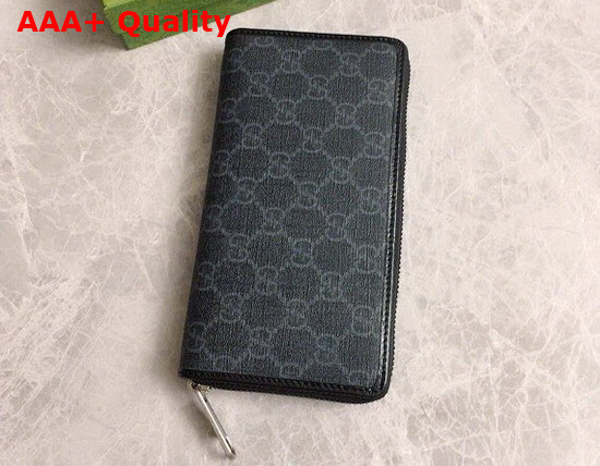 Gucci Zip Around Wallet with Interlocking G in Black GG Supreme Canvas Replica