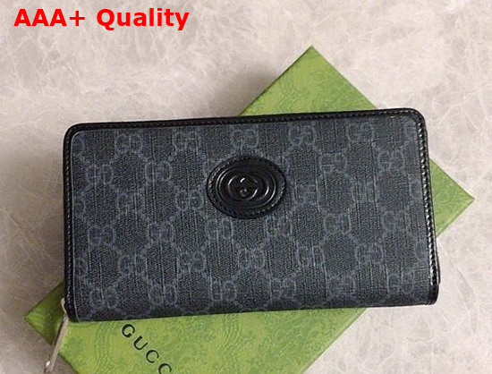 Gucci Zip Around Wallet with Interlocking G in Black GG Supreme Canvas Replica