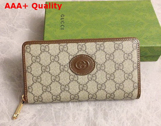 Gucci Zip Around Wallet with Interlocking G in Brown GG Supreme Canvas Replica