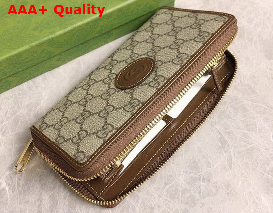 Gucci Zip Around Wallet with Interlocking G in Brown GG Supreme Canvas Replica