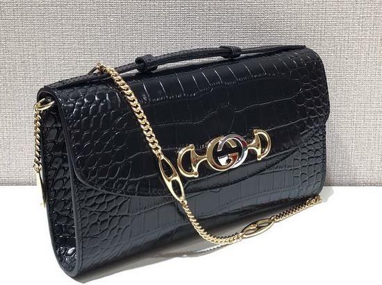 Gucci Zumi Crocodile Medium Shoulder Bag in Black