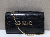 Gucci Zumi Crocodile Medium Shoulder Bag in Black