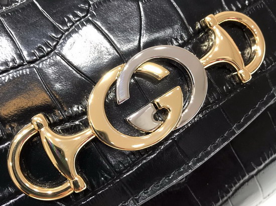 Gucci Zumi Crocodile Medium Shoulder Bag in Black