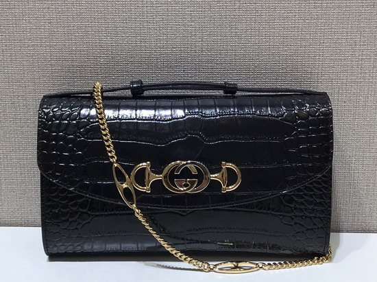 Gucci Zumi Crocodile Medium Shoulder Bag in Black