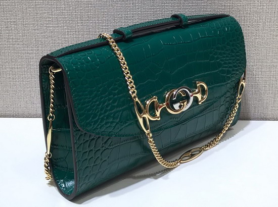 Gucci Zumi Crocodile Medium Shoulder Bag in Dark Green