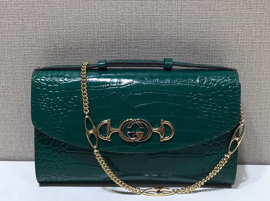 Gucci Zumi Crocodile Medium Shoulder Bag in Dark Green