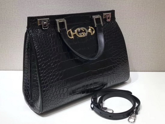 Gucci Zumi Crocodile Medium Top Handle Bag in Black Crocodile 564714