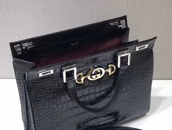 Gucci Zumi Crocodile Medium Top Handle Bag in Black Crocodile 564714