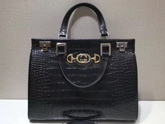 Gucci Zumi Crocodile Medium Top Handle Bag in Black Crocodile 564714