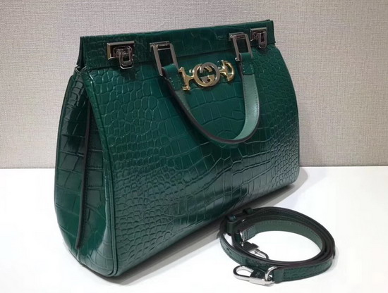 Gucci Zumi Crocodile Medium Top Handle Bag in Dark Green Crocodile 564714