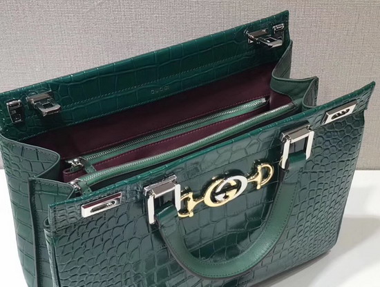 Gucci Zumi Crocodile Medium Top Handle Bag in Dark Green Crocodile 564714