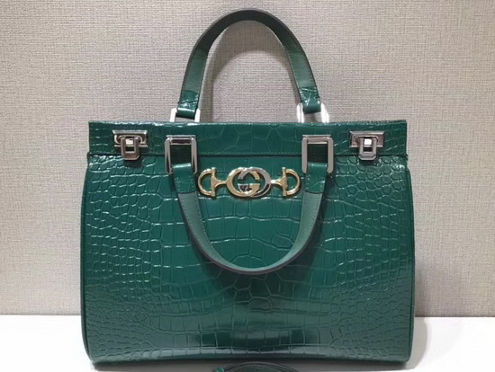 Gucci Zumi Crocodile Medium Top Handle Bag in Dark Green Crocodile 564714