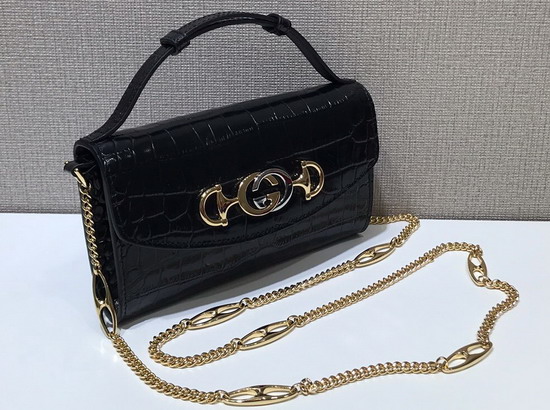 Gucci Zumi Crocodile Mini Shoulder Bag in Black