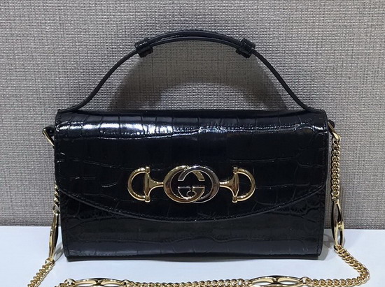 Gucci Zumi Crocodile Mini Shoulder Bag in Black